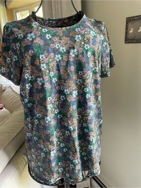 J. Jill Multicolor Floral Tee with Green and Purple Accents